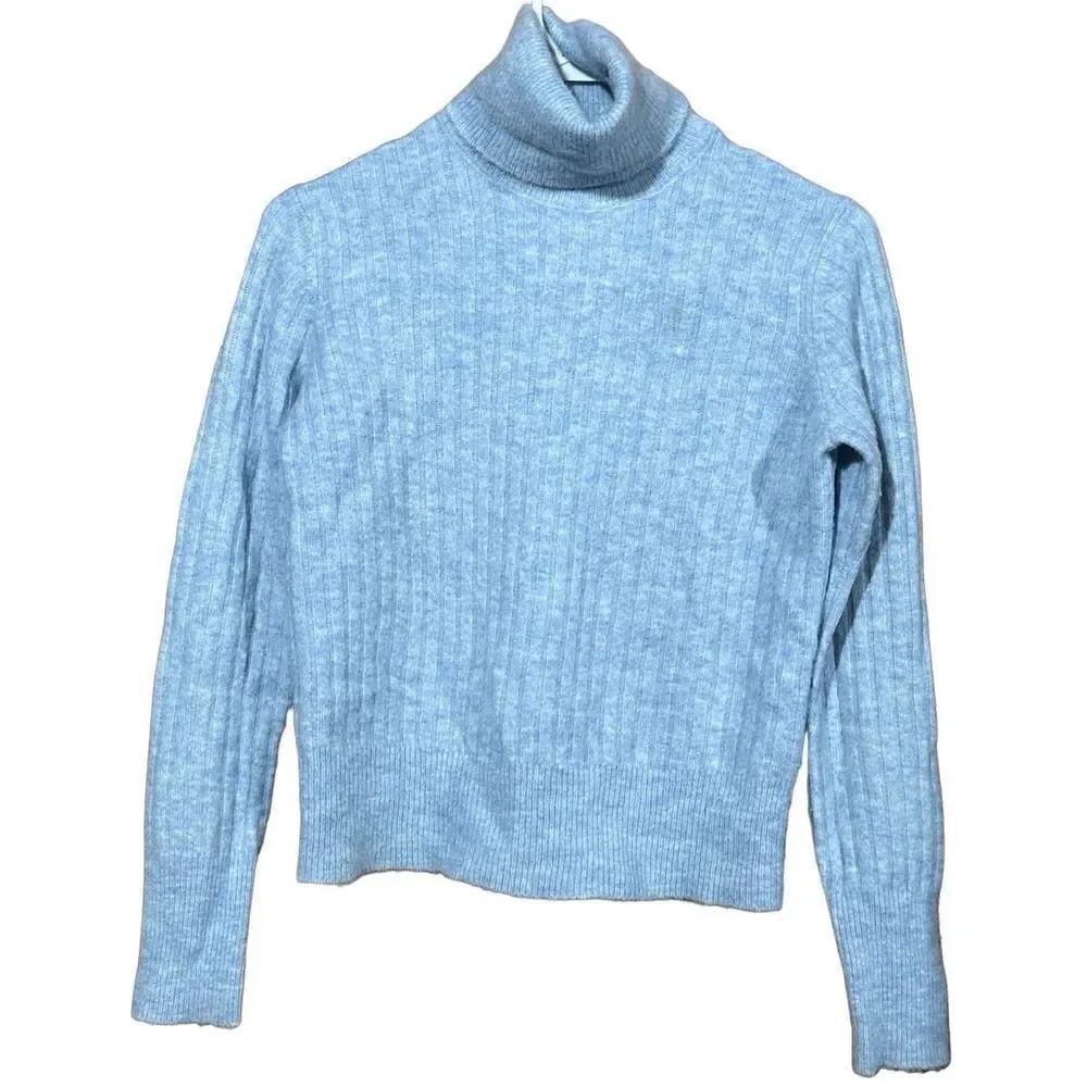 Women's Blue Zara Long Sleeve Turtleneck Wool Alpaca Blend Sweater Size Small
